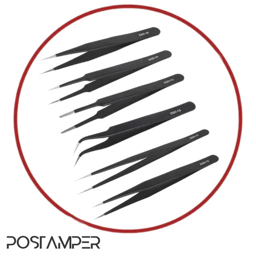 پک 6 عددی انواع مدل های پنس (سر کج،سر صاف) آنتی استاتیک